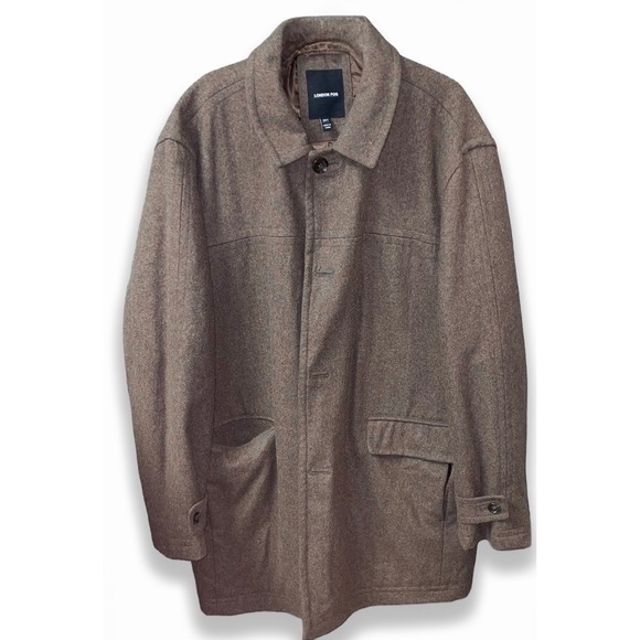 London Fog Mens 2XT Brown Wool Blend Button Front Car Coat Jacket Big and Tall